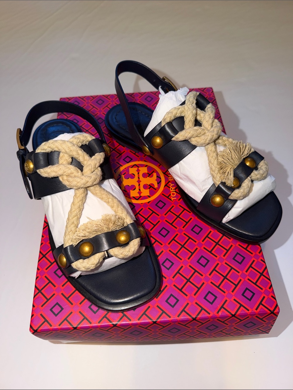 Tory Burch vegan leather by the rope ankle strap sandal size 6 New in box